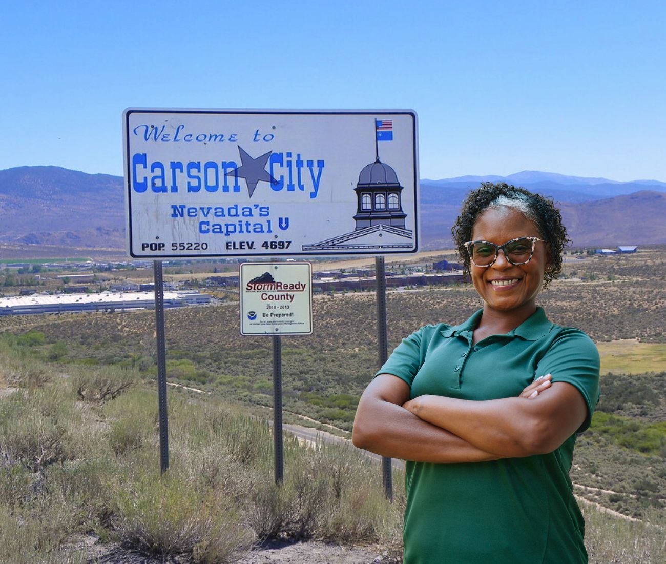 Home Instead caregiver with Carson City, NV in the background
