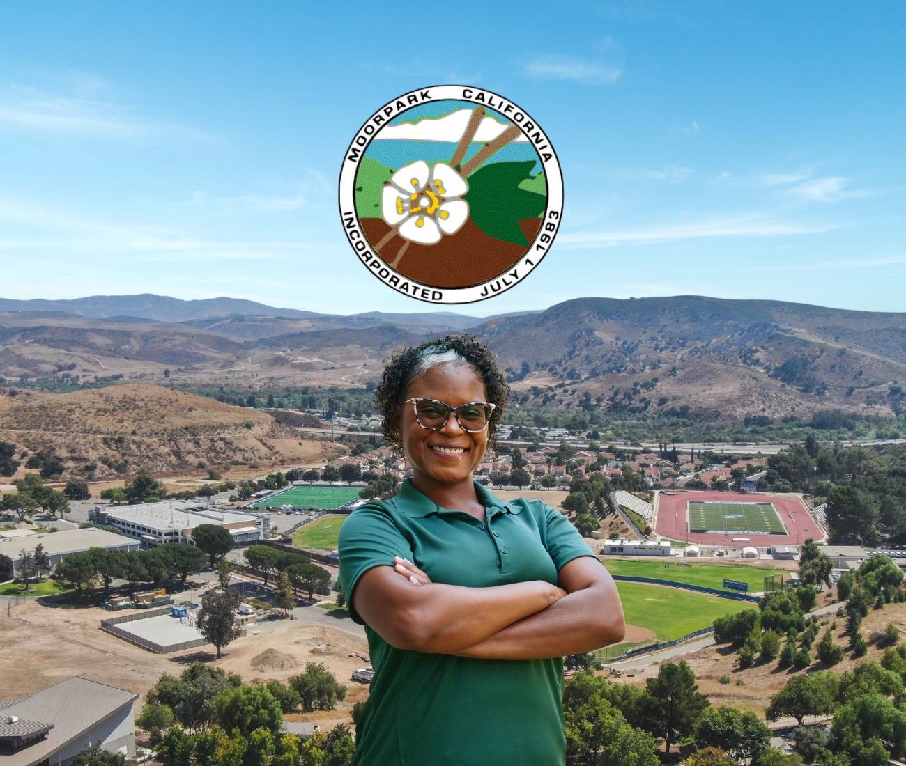Home Instead caregiver with Moorpark, California in the background