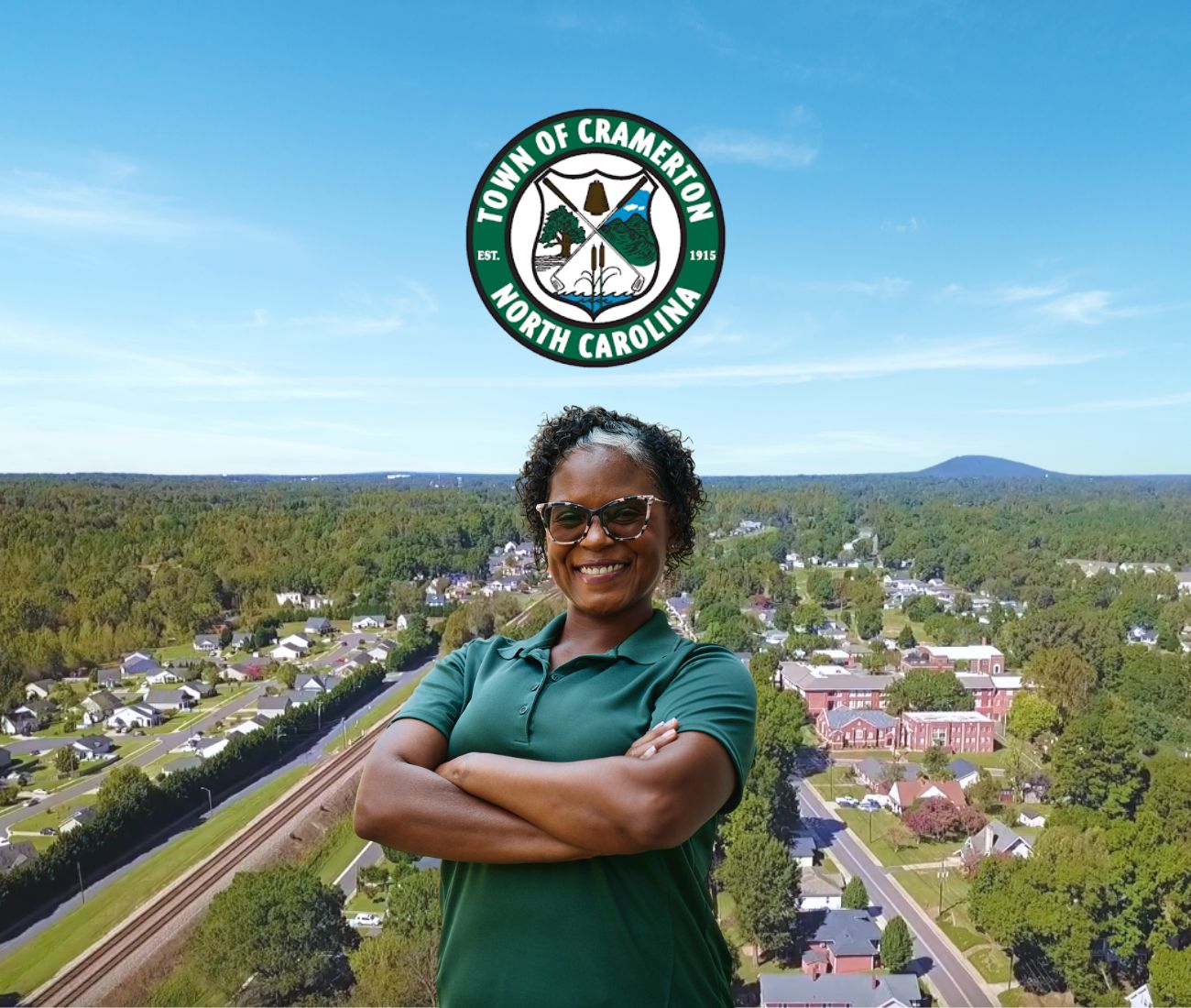 Home Instead caregiver with Cramerton, NC in the background