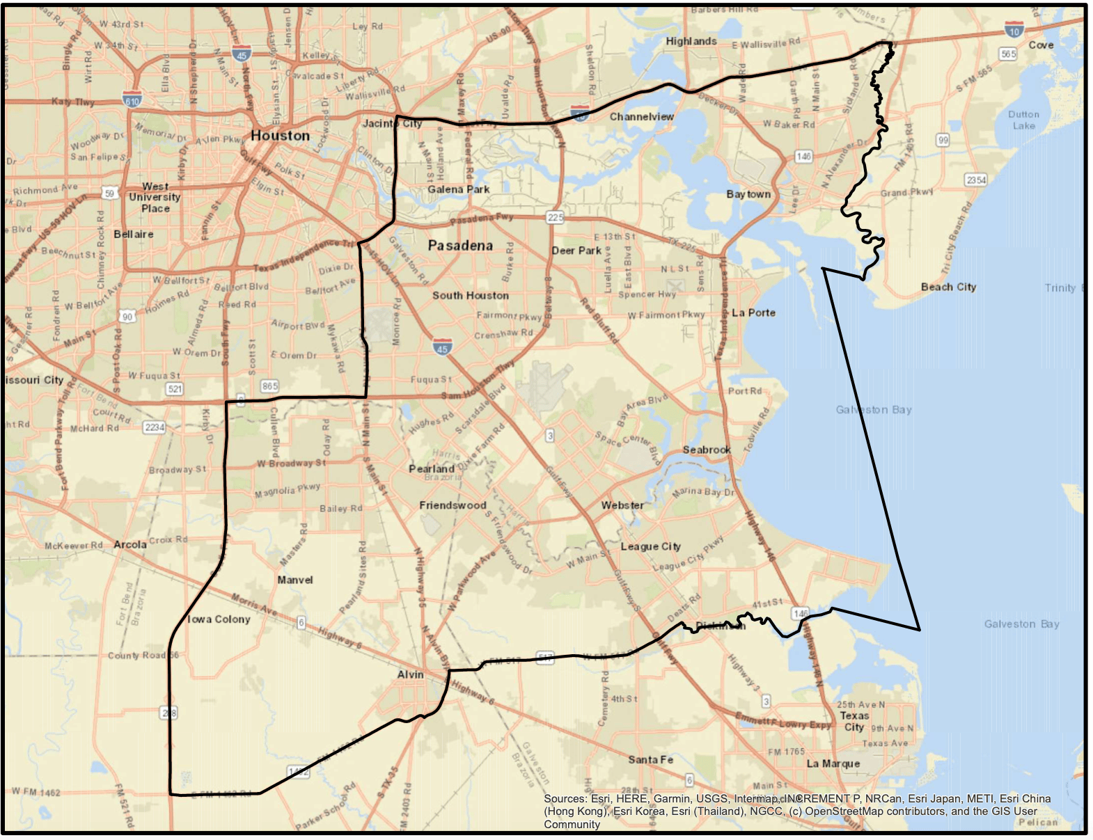 Home Instead Clear Lake and Southeast Houston Service Area Map 1