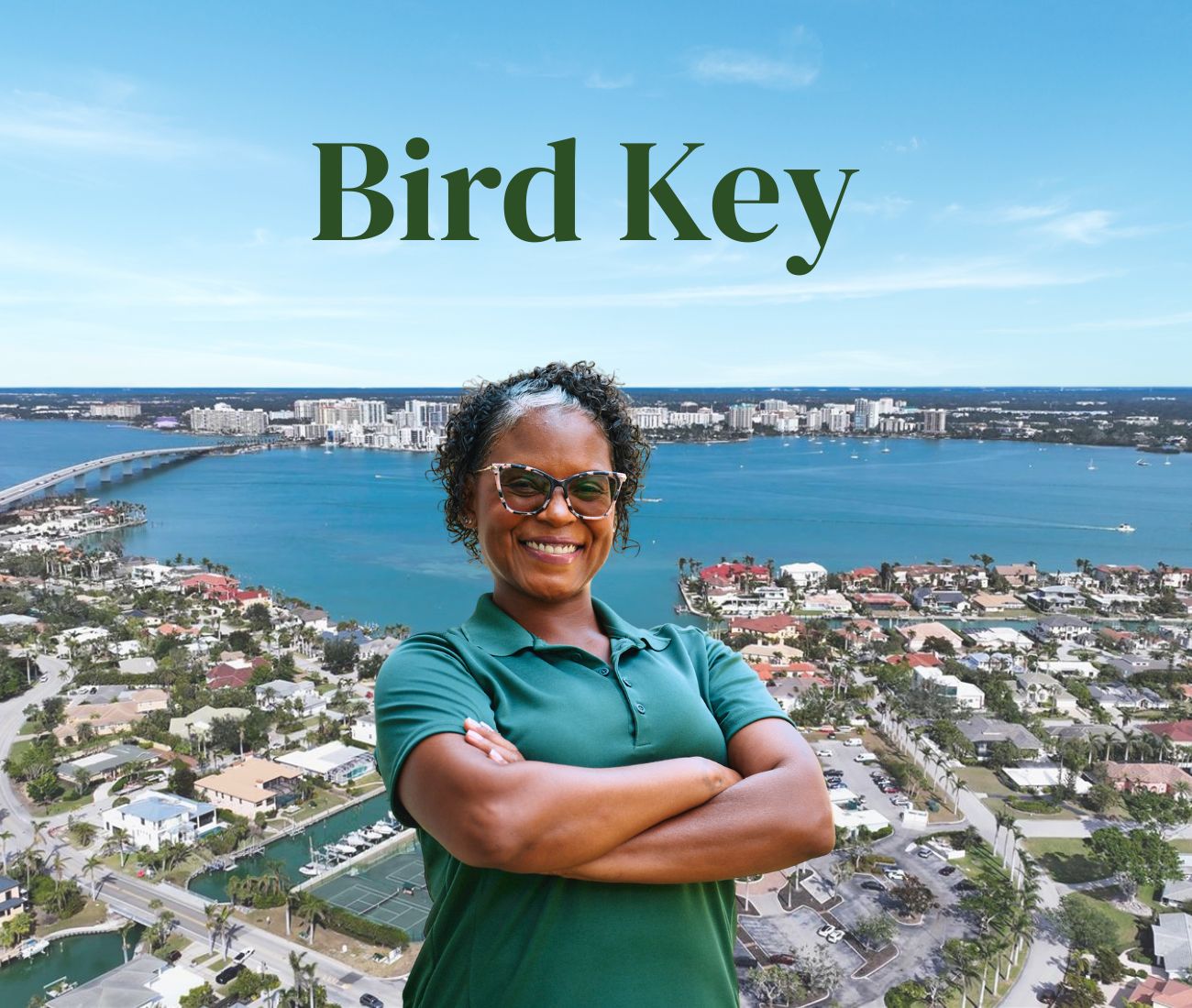 Home Instead caregiver with Bird Key, FL in the background