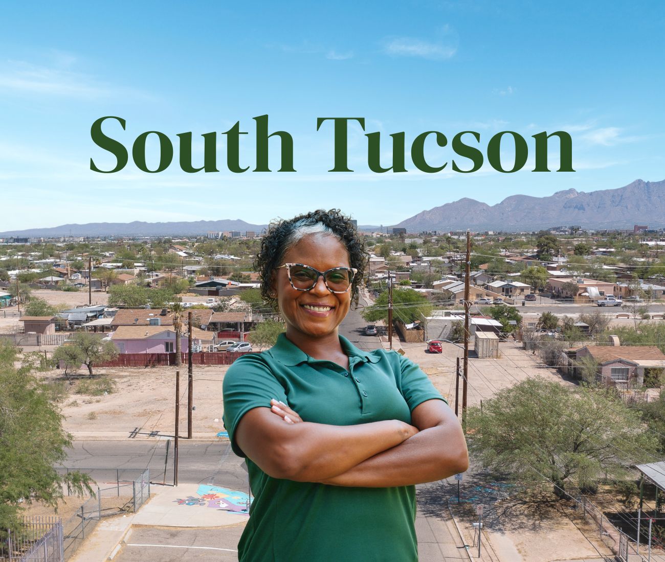 Home Instead caregiver with South Tucson, Arizona in the background