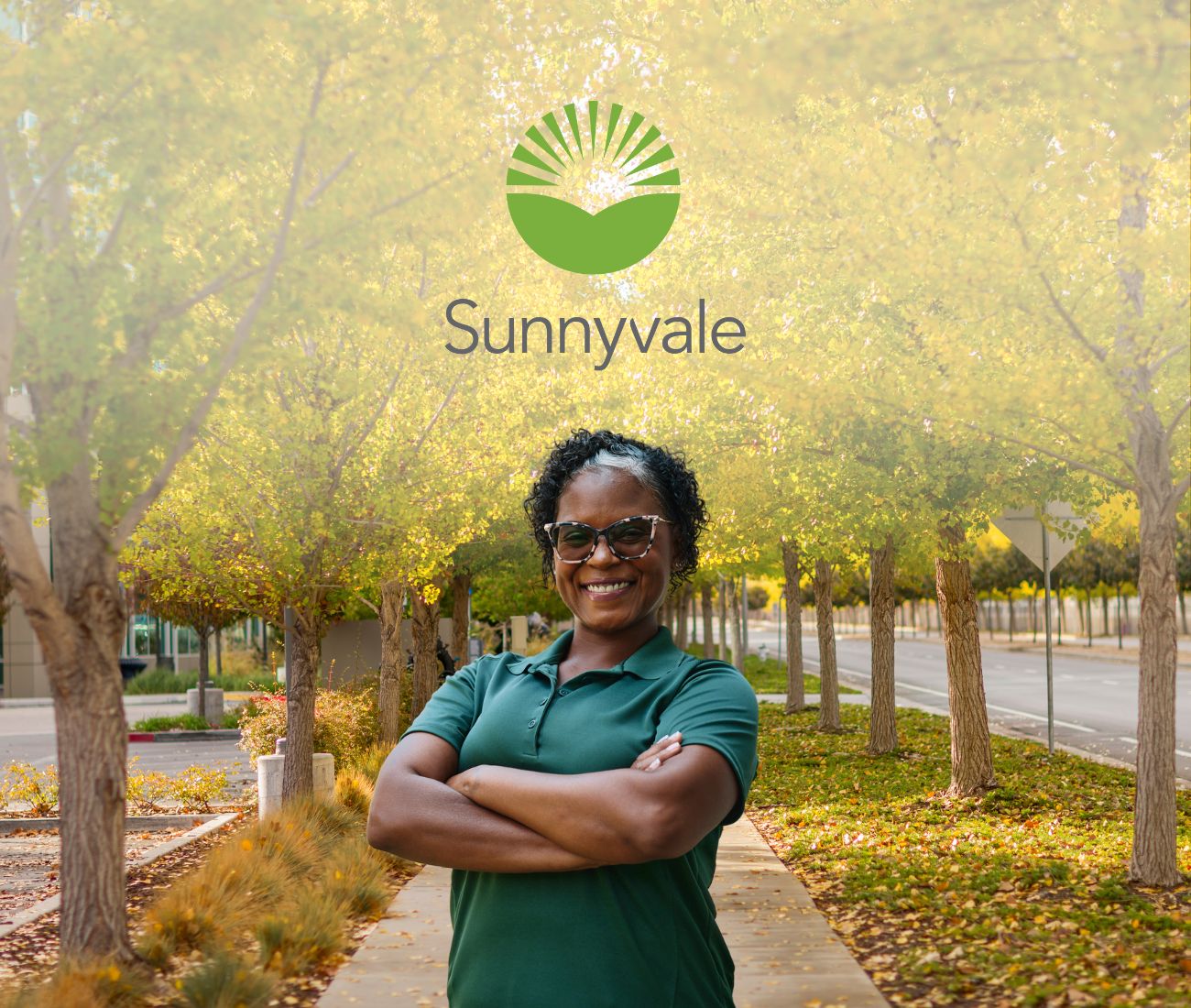 Home Instead caregiver with Sunnyvale, California in the background