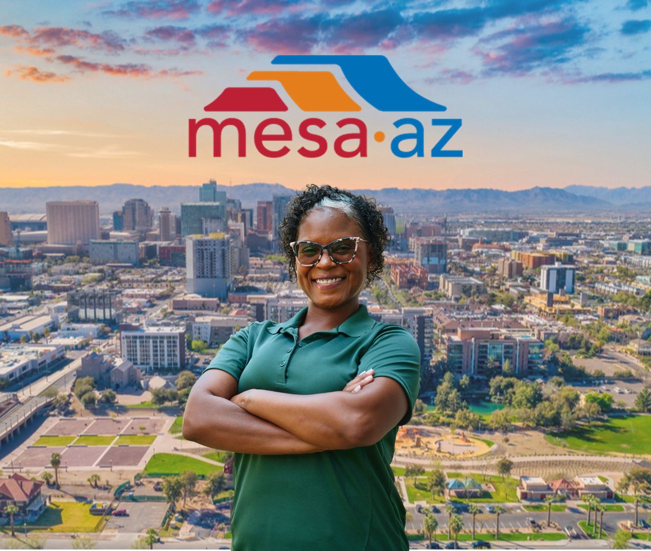 Home Instead caregiver with Mesa Arizona in the background