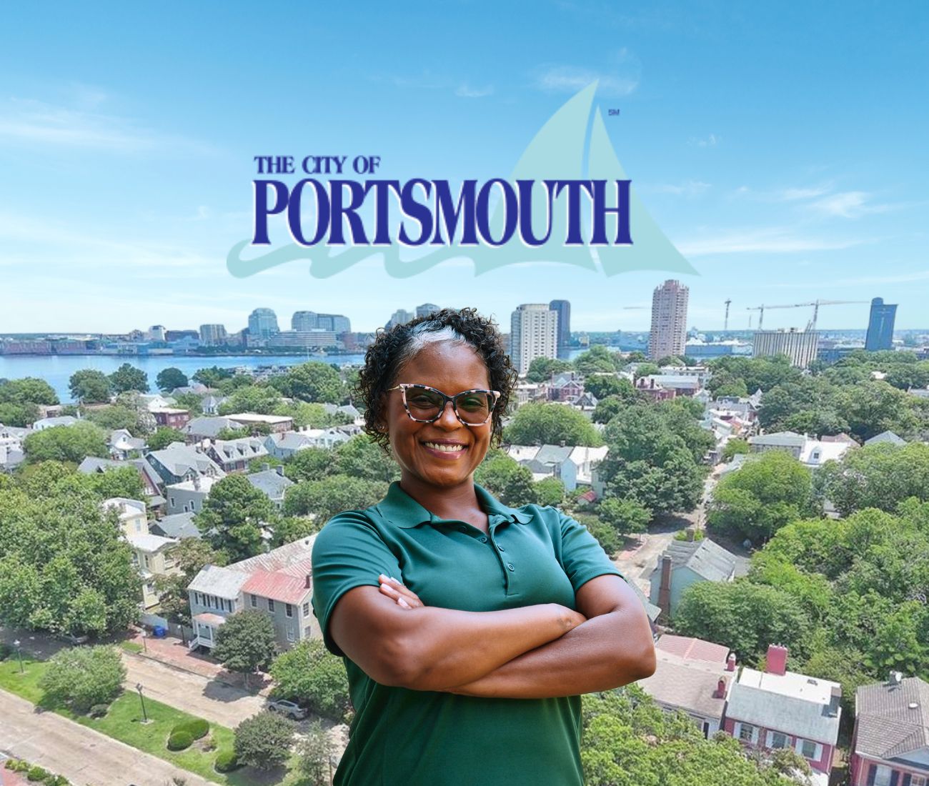 Home Instead caregiver with Portsmouth, VA in the background