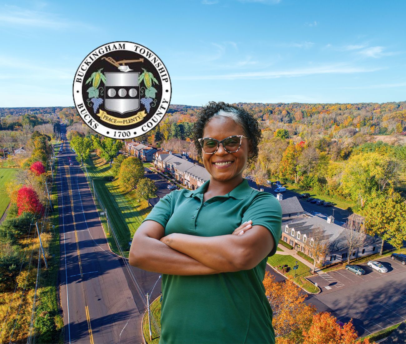 Home Instead caregiver with Buckingham, PA in the background