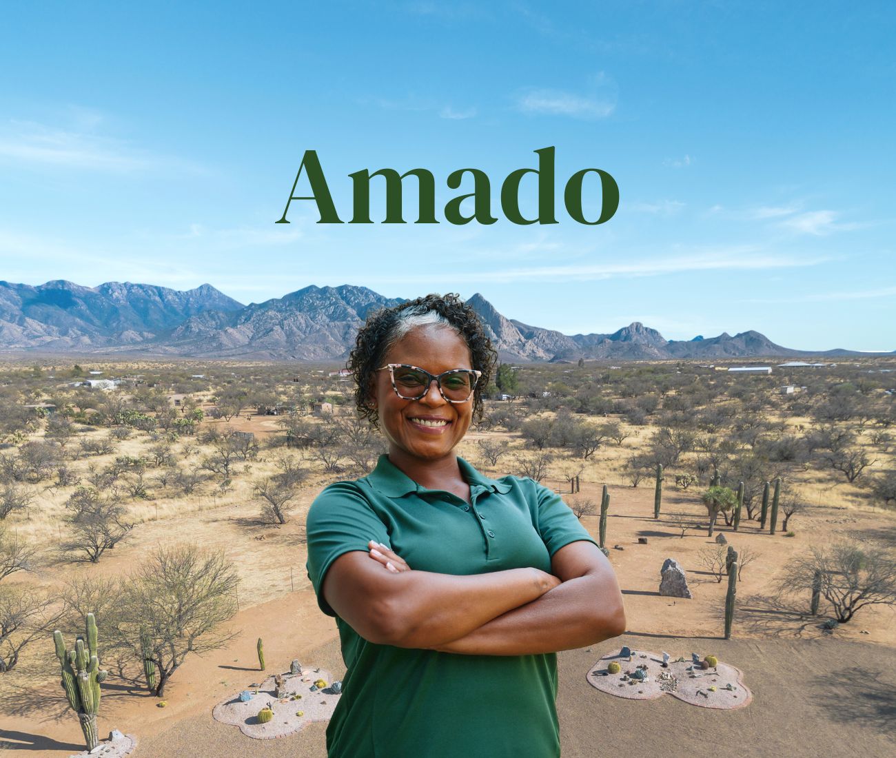 Home Instead caregiver with Amado, Arizona in the background