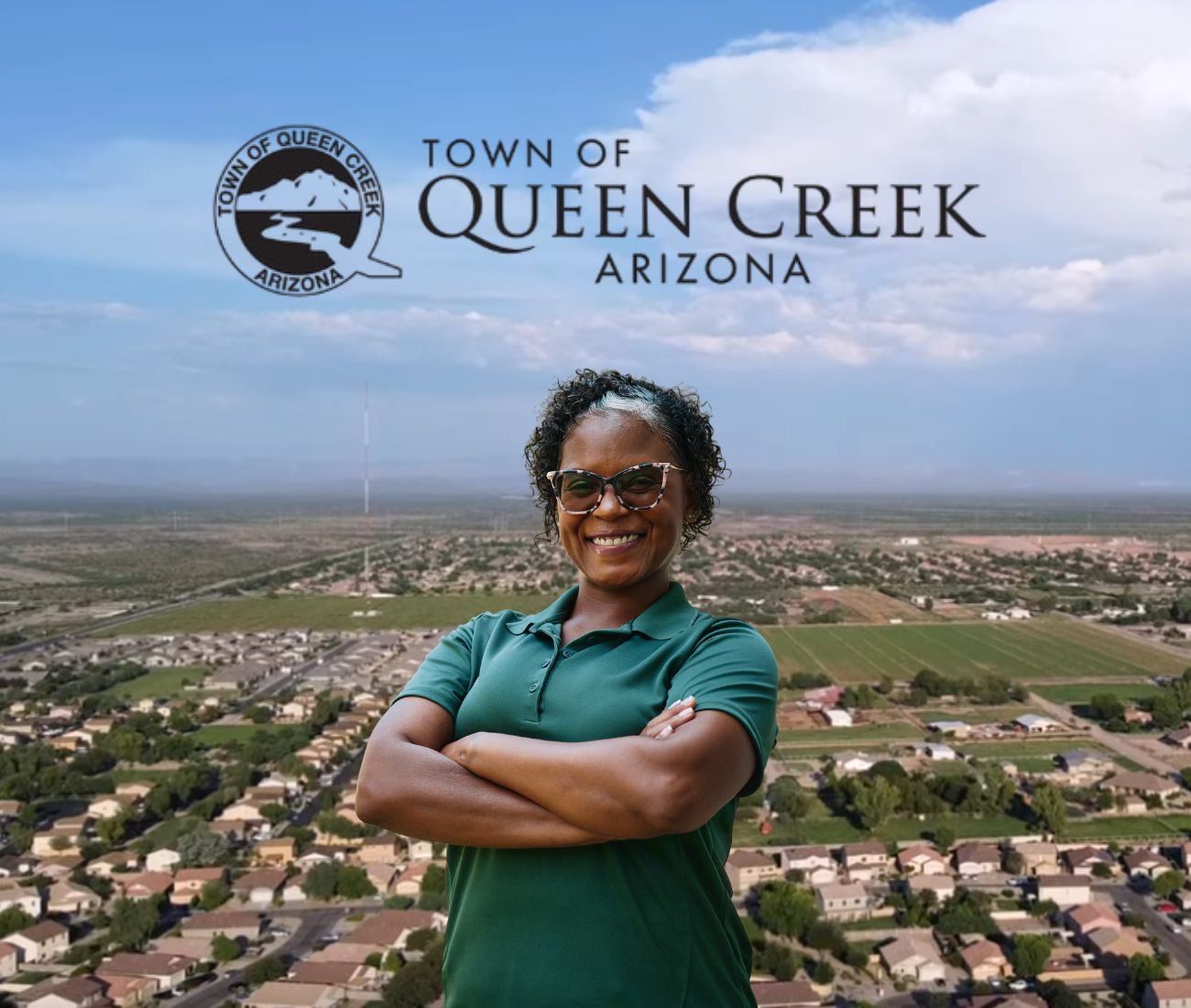 Home Instead caregiver with Queen Creek, Arizona in the background
