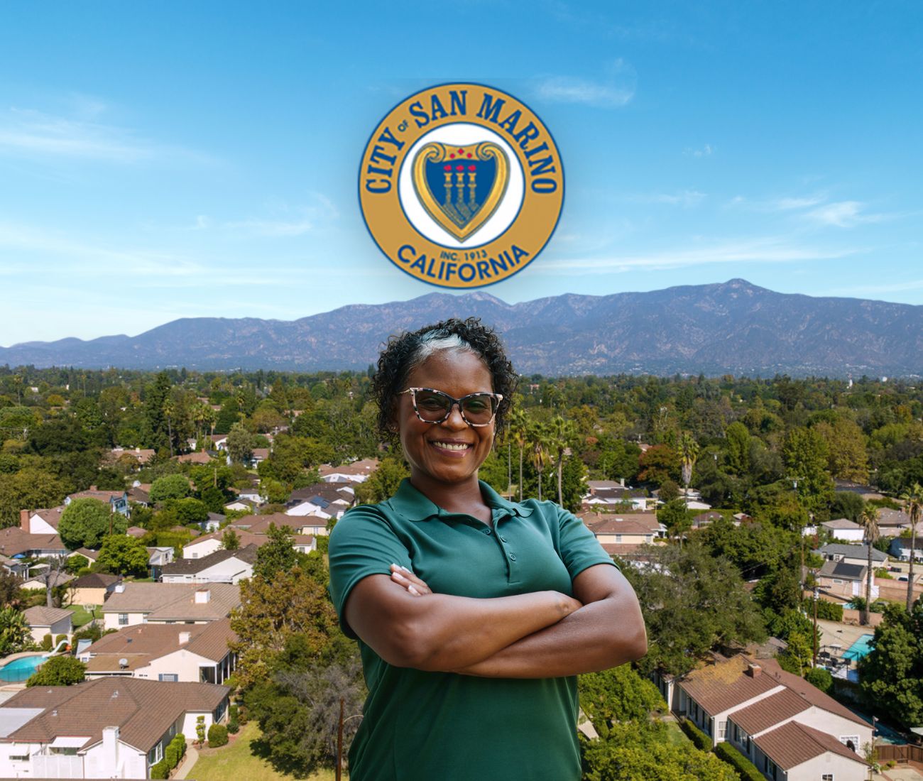 Home Instead caregiver with San Marino, California in the background