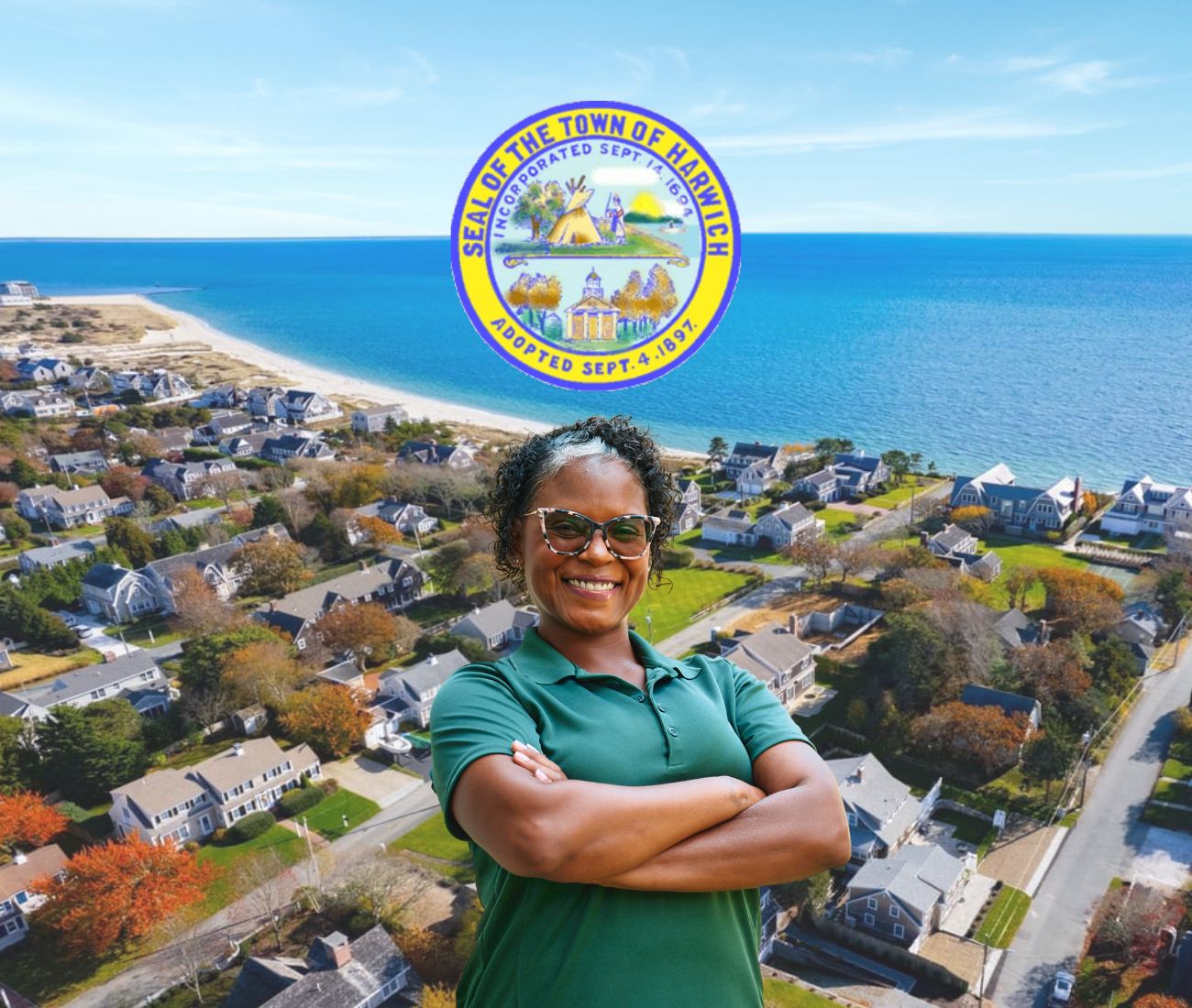 Home Instead caregiver with Harwich, MA in the background