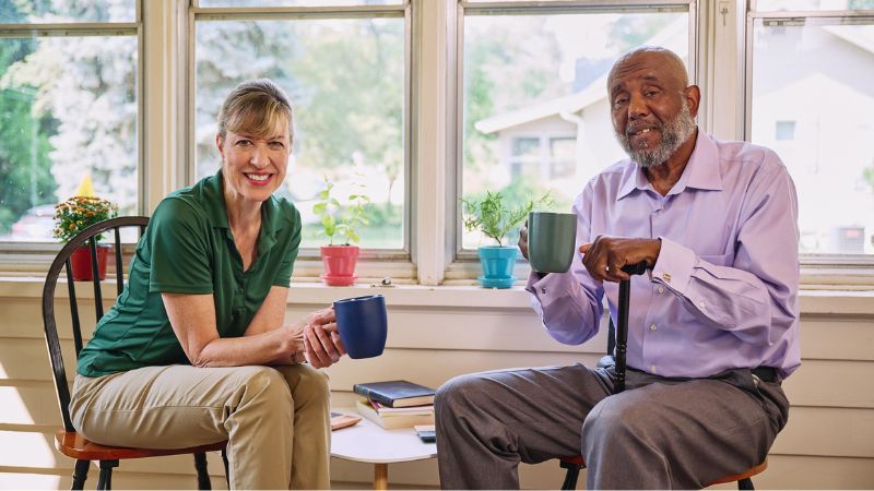 Home Instead caregiver and senior client