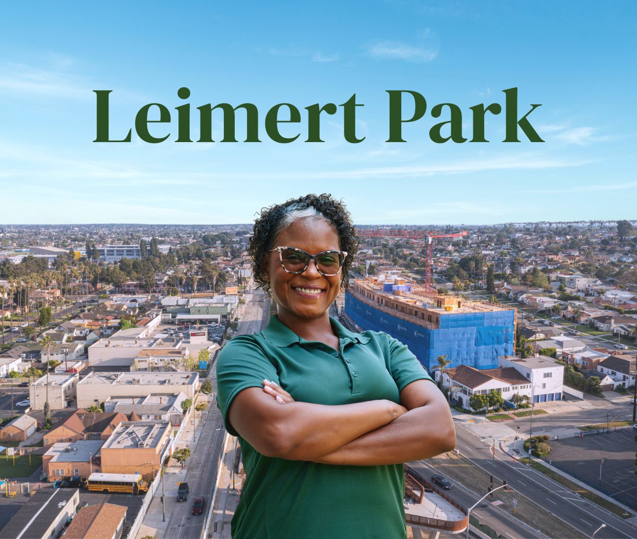 Home Instead caregiver with Leimert Park California in the background