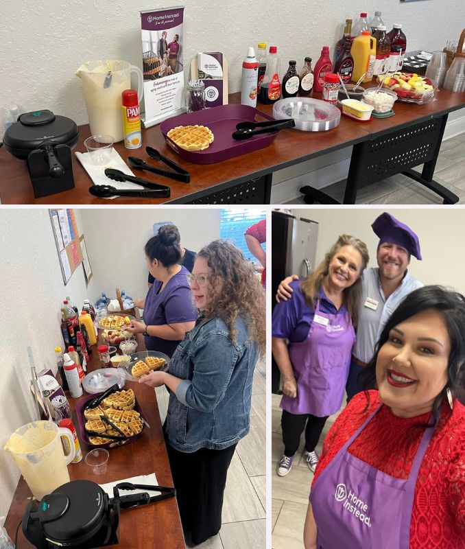 Home Instead Serves Up Thanks and Waffles at Enhabit Home Health collage