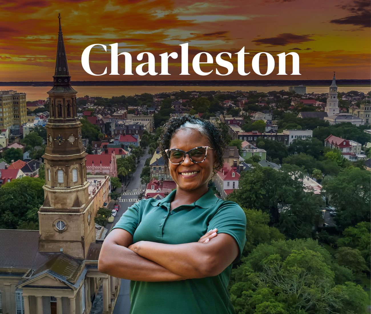 Home Instead caregiver with Charleston South Carolina in the background