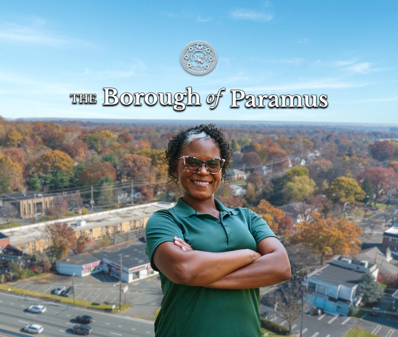 Home Instead caregiver with Paramus, NJ in the background