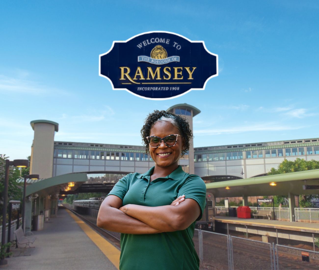 Home Instead caregiver with Ramsey, NJ in the background