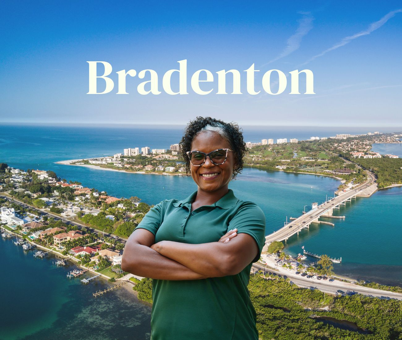 Home Instead caregiver with Bradenton, Florida in the background