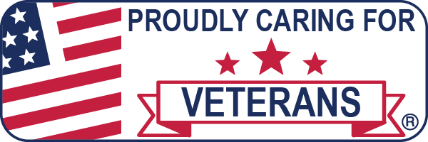 Image of a badge that shopws our support for serving veterans