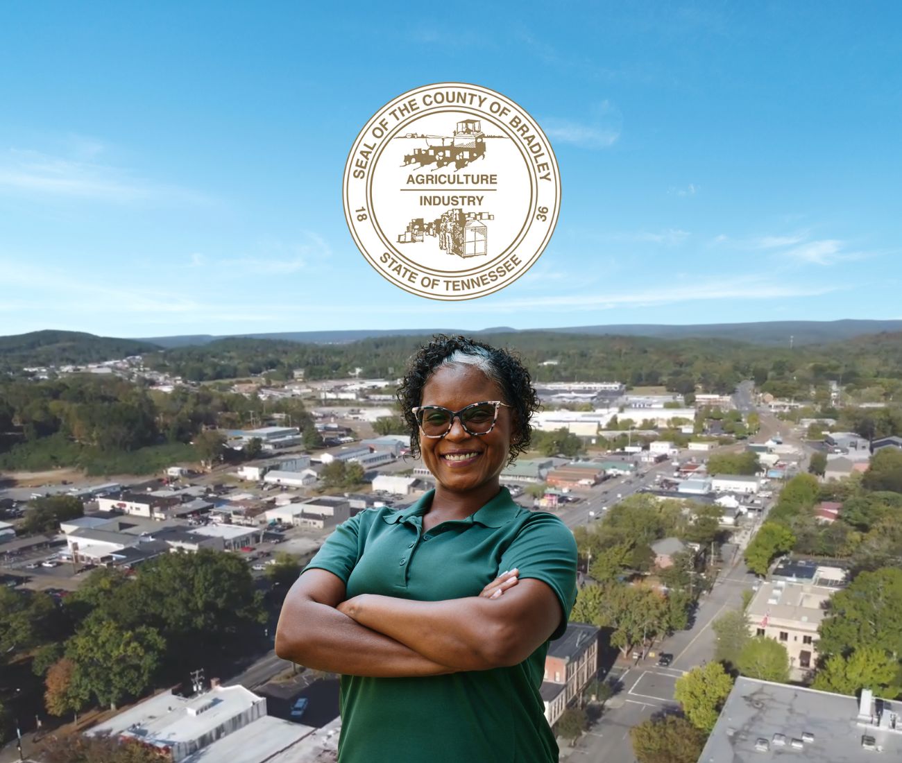 Home Instead caregiver with Bradley County Tennessee in the background