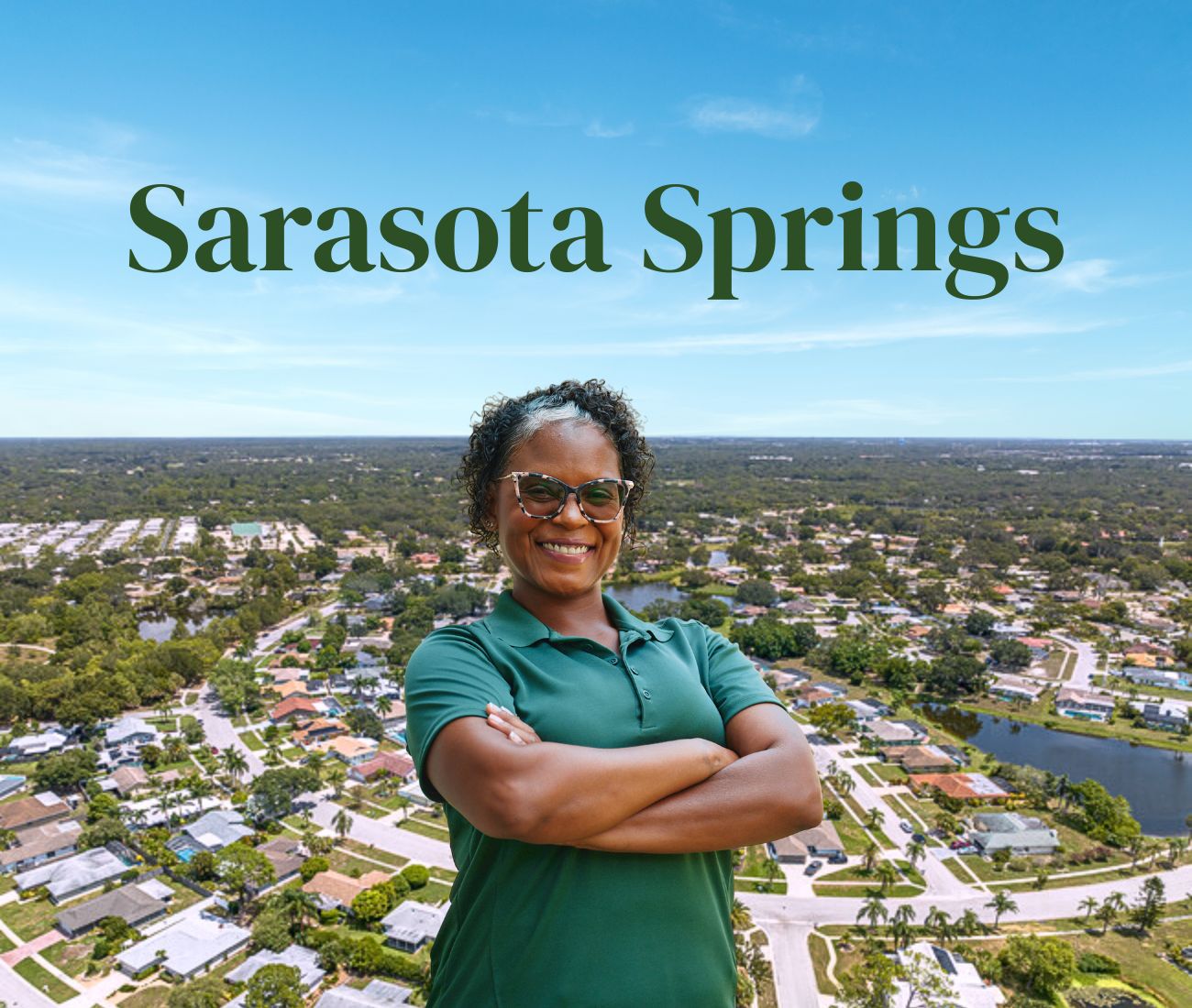 Home Instead caregiver with Sarasota Springs, FL in the background