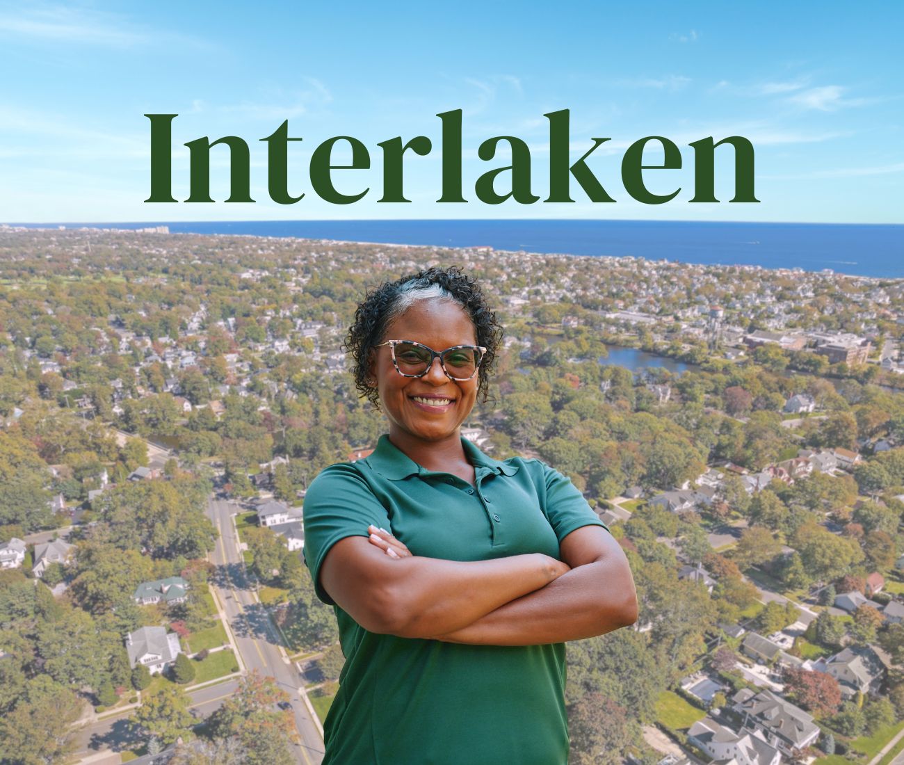 Home Instead caregiver with Interlaken, NJ, in the background