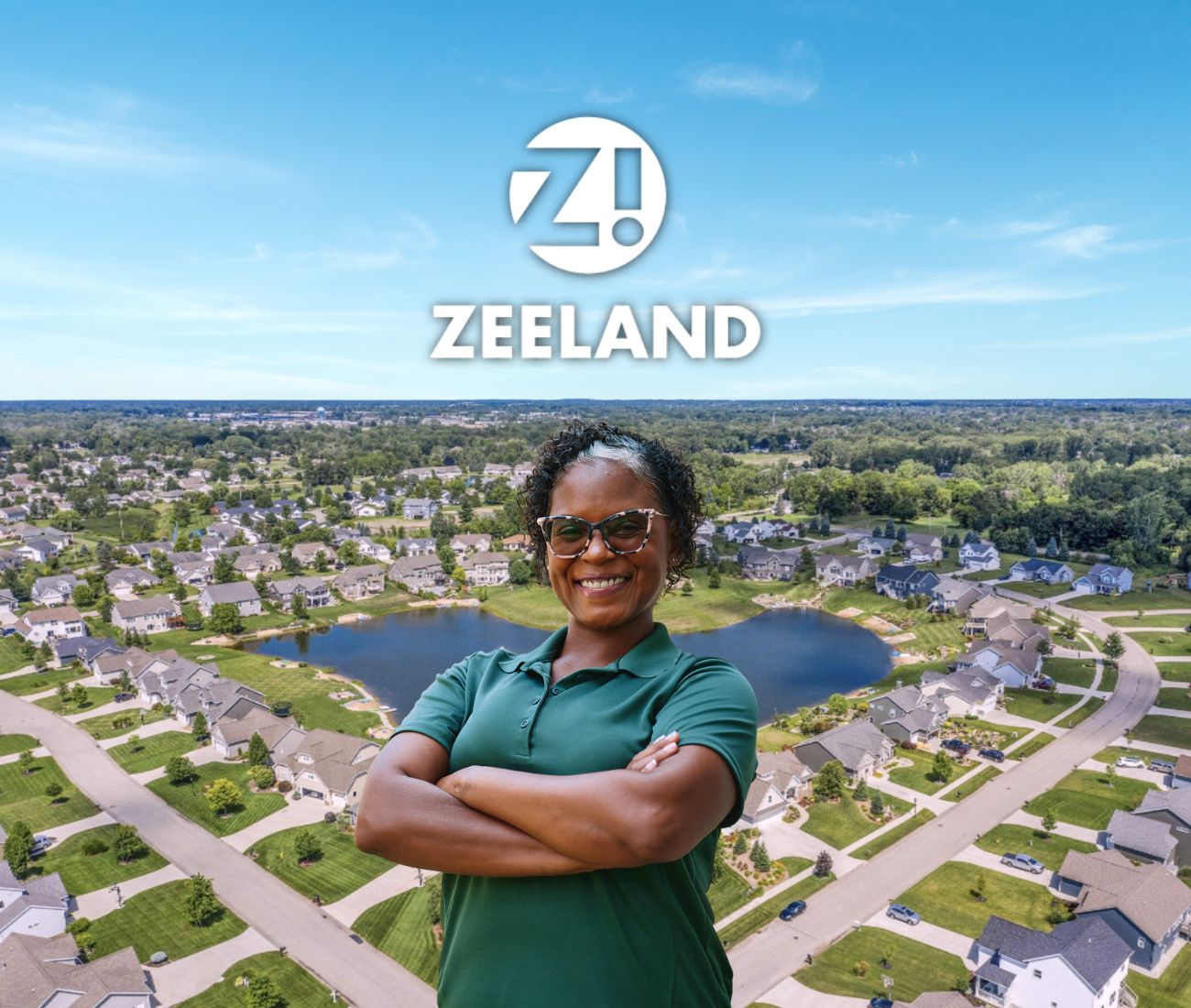 Home Instead caregiver with Zeeland, MI in the background