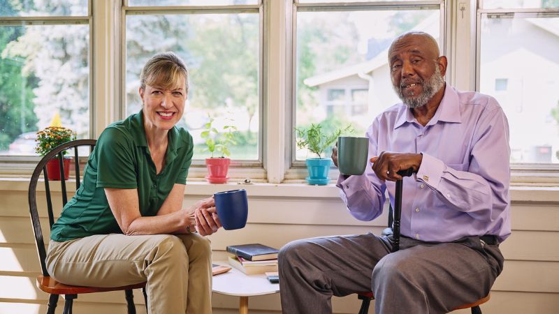 Home Instead caregiver with senior client in Bellbrook, OH