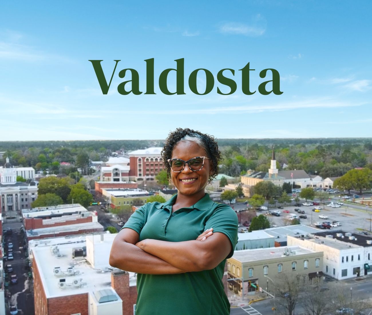 Home Instead caregiver with Valdosta, GA in the background