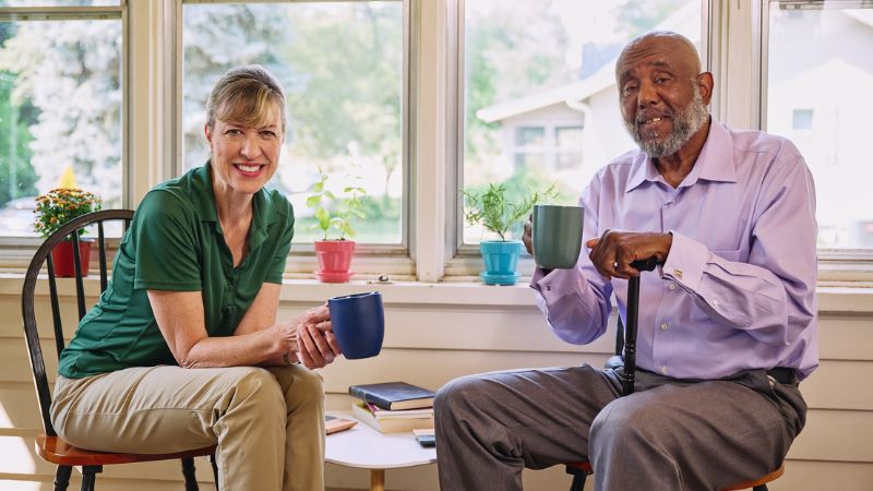 Home Instead caregiver with senior client in Crete Nebraska