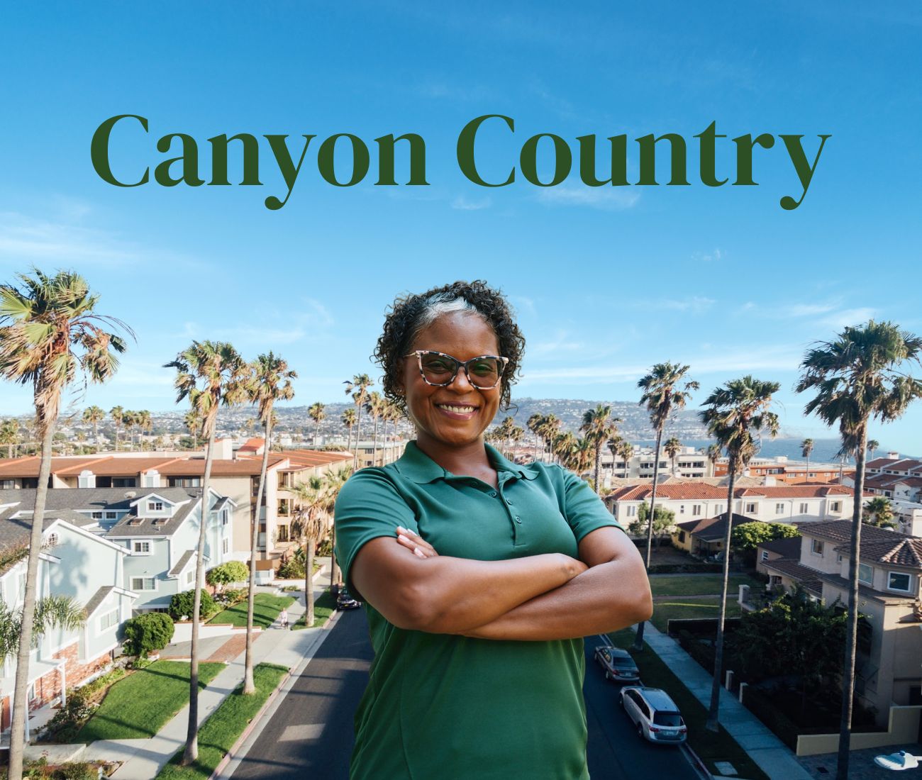 Home Instead caregiver with Canyon Country, California in the background