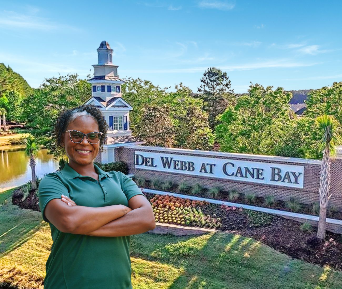 Home Instead caregiver with Del Webb at Cane Bay, Summerville, South Carolina in the background