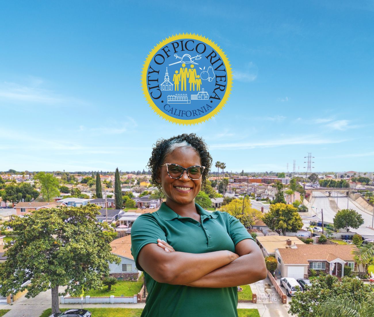 Home Instead caregiver with Pico Rivera, California in the background