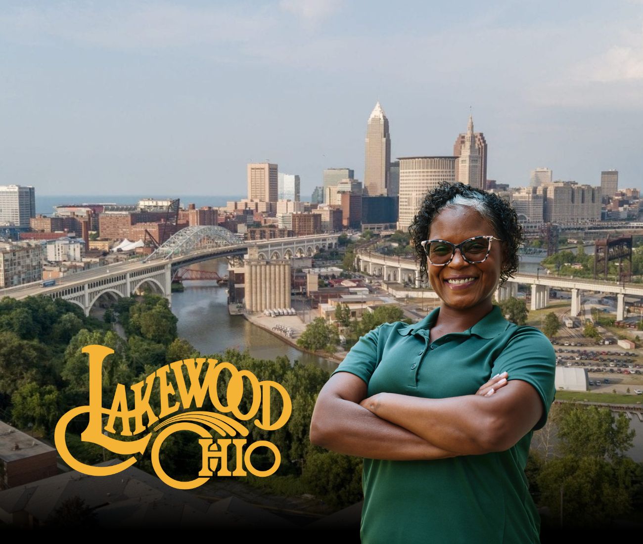 Home Instead caregiver with Lakewood, OH in the background