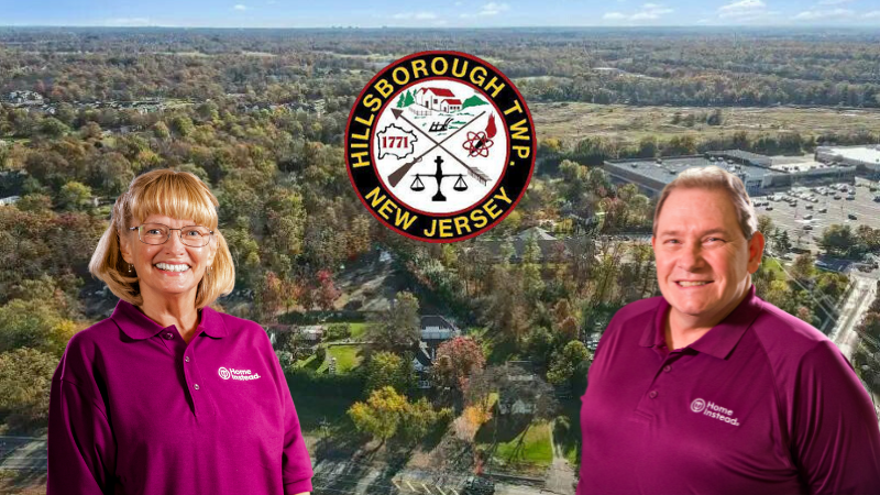 Home Instead caregiver with Hillsborough, New Jersey in the background