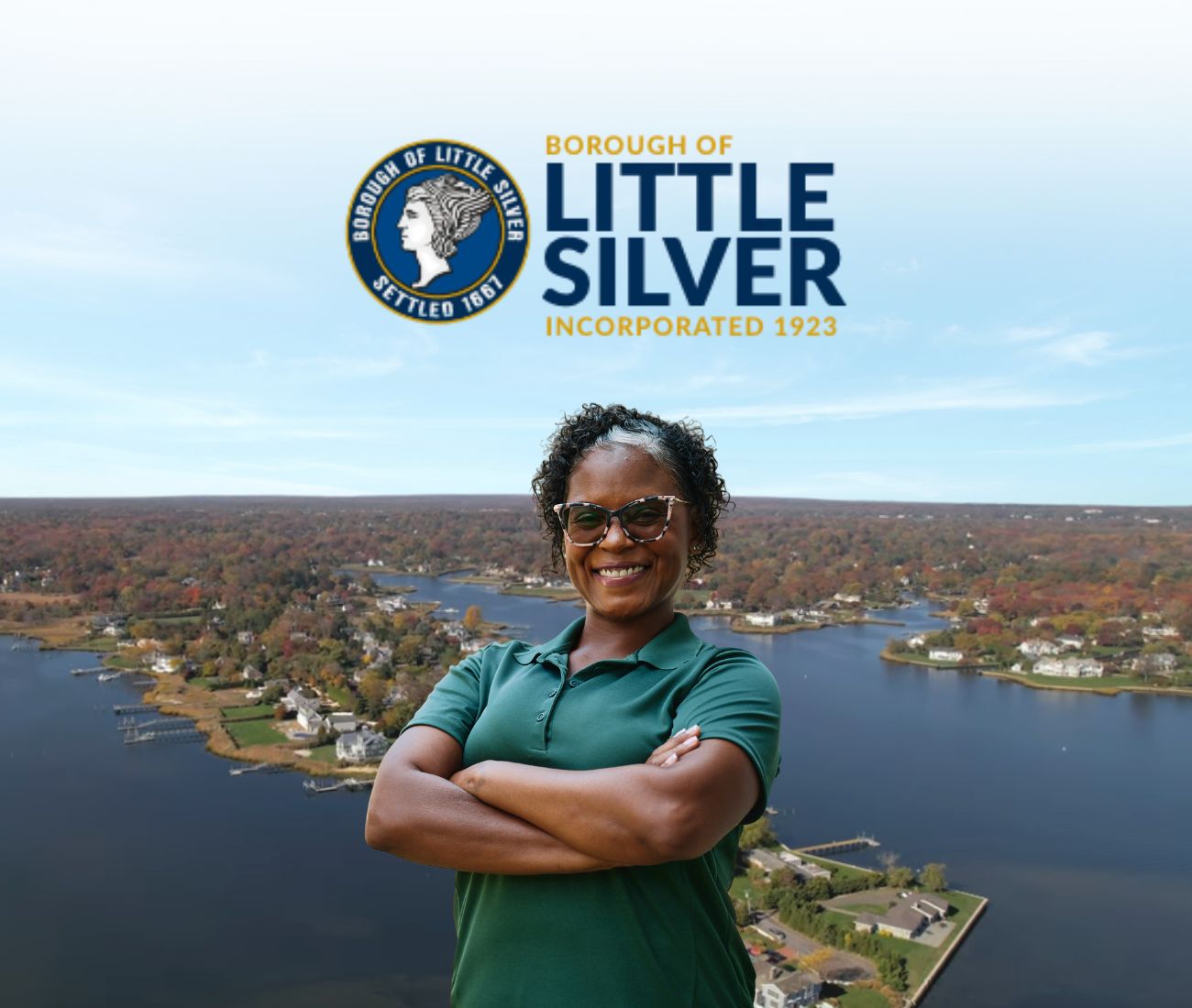 Home Instead caregiver with Little Silver, New Jersey in the background