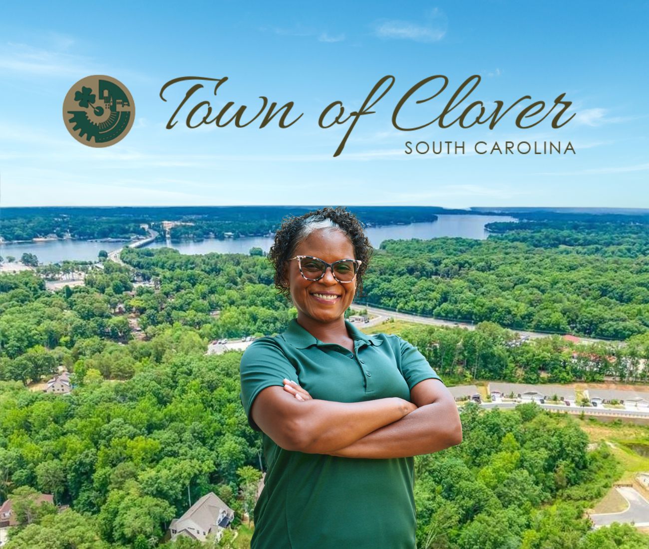 Home Instead caregiver with Clover, South Carolina in the background