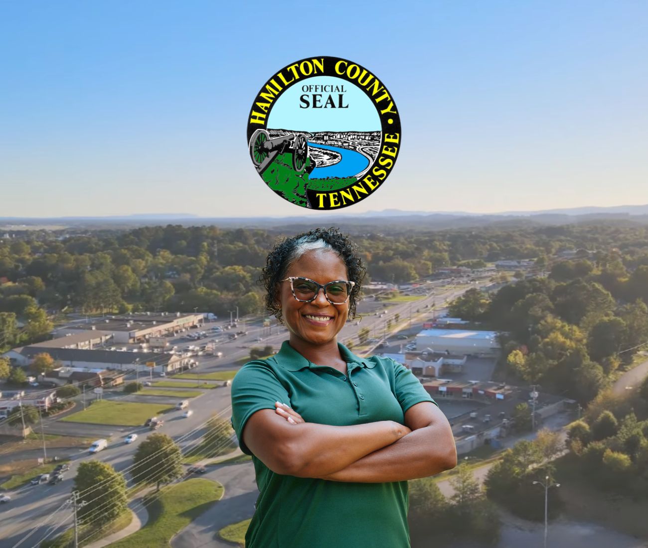 Home Instead caregiver with Hamilton County Tennessee in the background