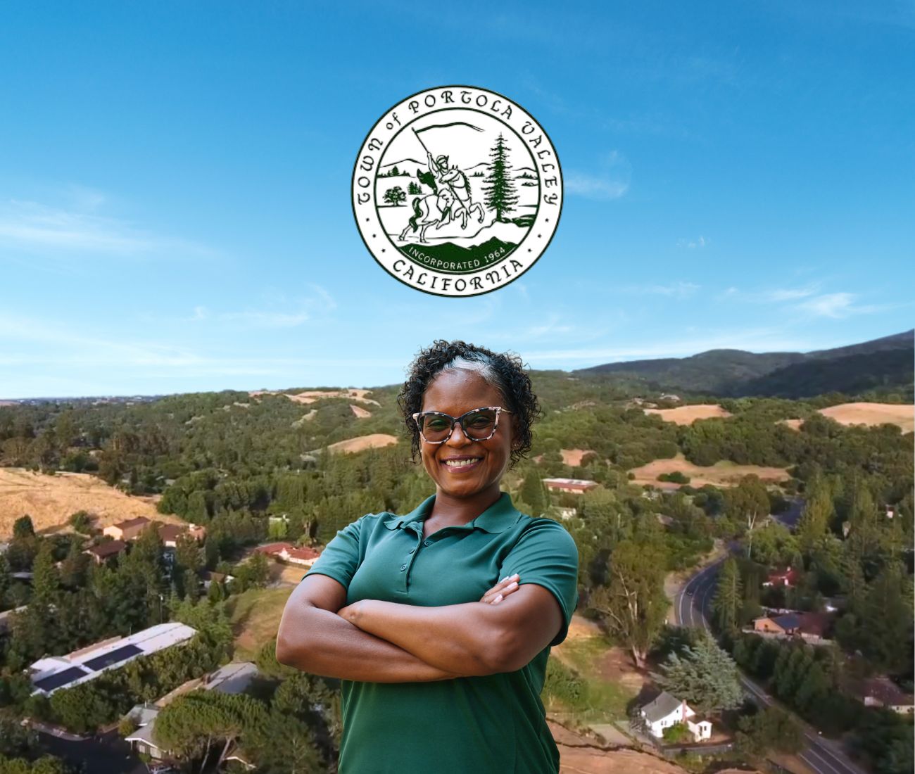 Home Instead caregiver with Portola Valley, California in the background